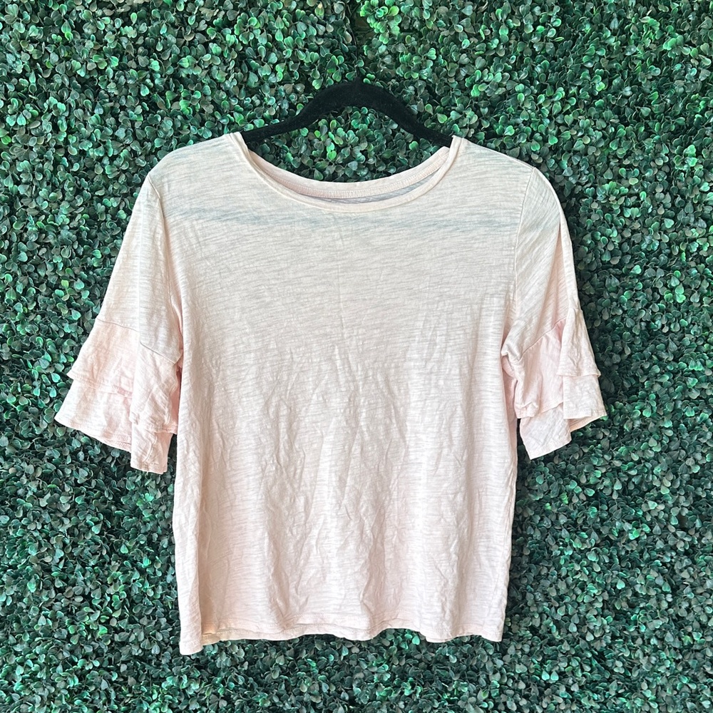 LOFT Soft Pink Ruffle Sleeve Top